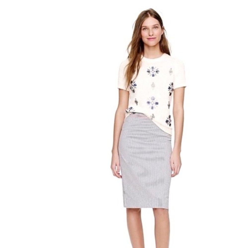 J. Crew Seersucker Stripe No. 2 Pencil Skirt with Neon Trim, Size 4
